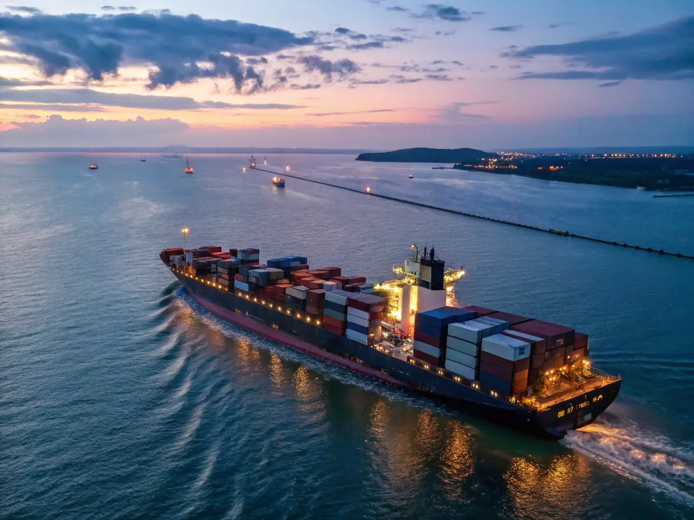 A cargo ship sailing on the open sea, symbolizing OrganicTrade's worldwide shipping capabilities and commitment to delivering products globally.