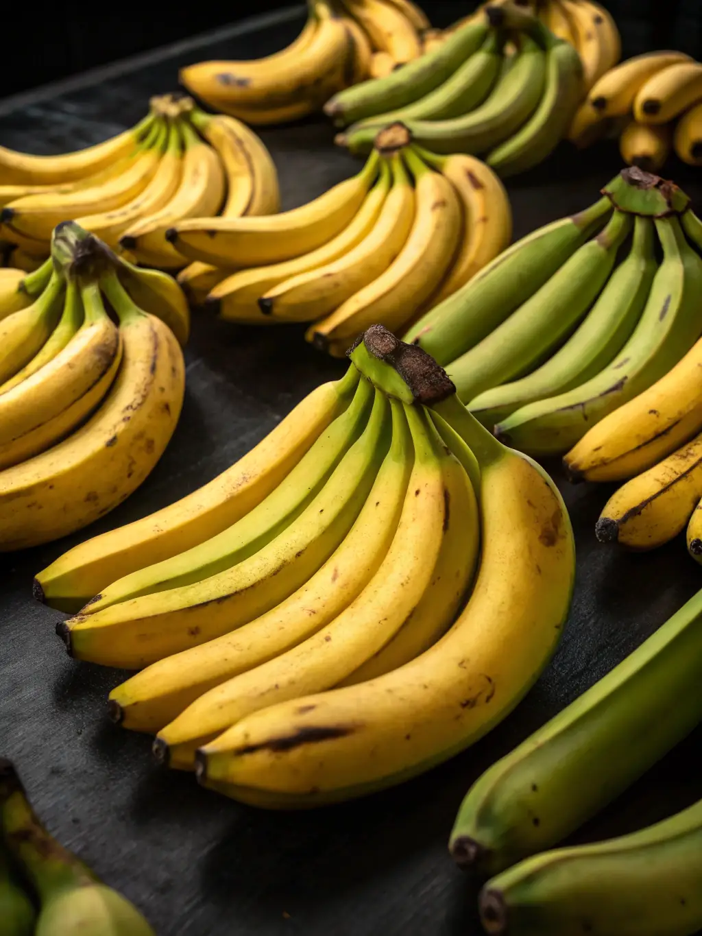 A bowl of vibrant yellow banana powder with fresh bananas and banana leaves in the background, emphasizing the natural ingredients in OrganicTrade's product.